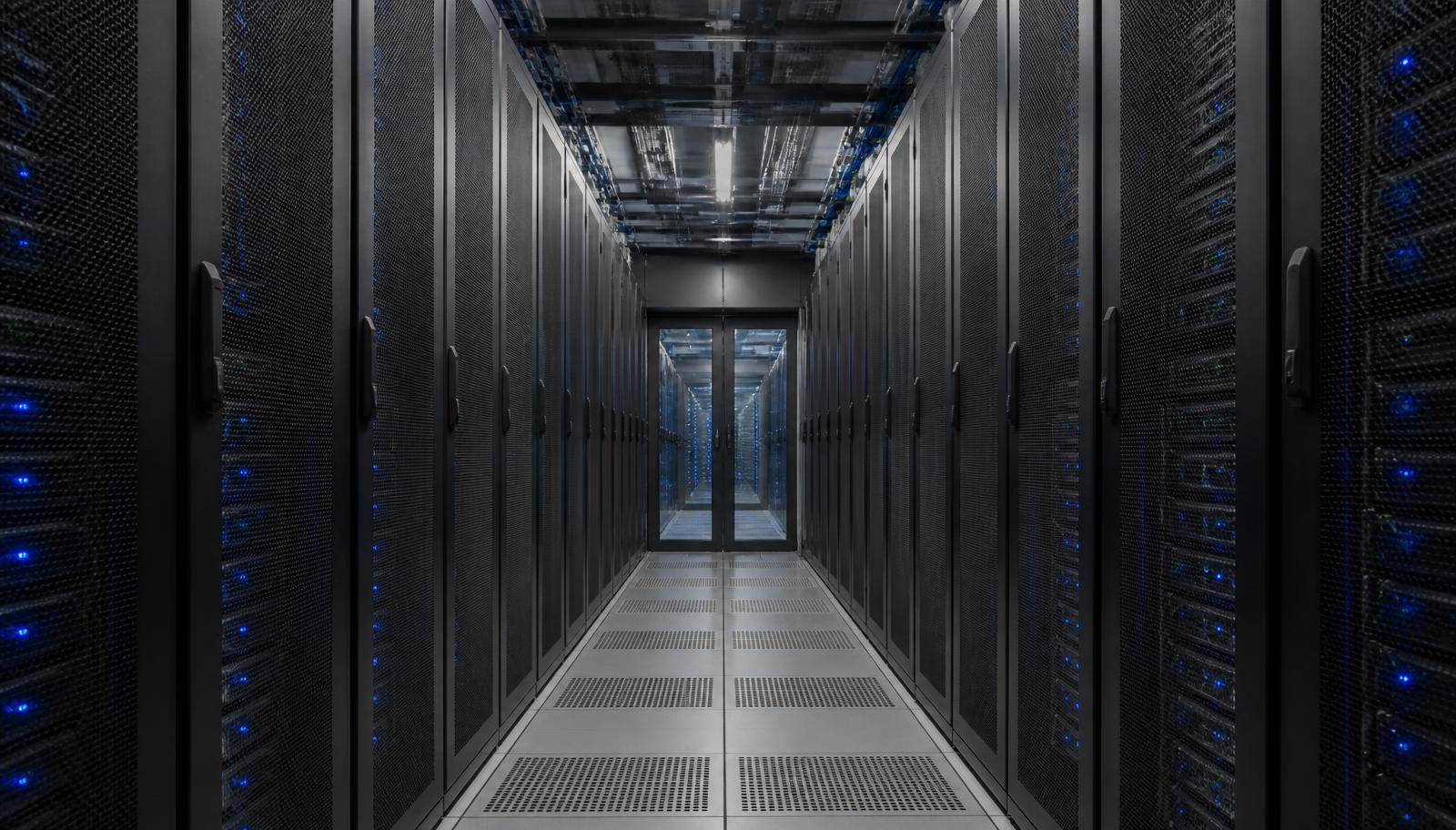 Server racks in a data centre corridor